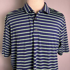 Drake Performance Stretch Polo, Blue and Mint Striped, Size XL, Golf Shirt